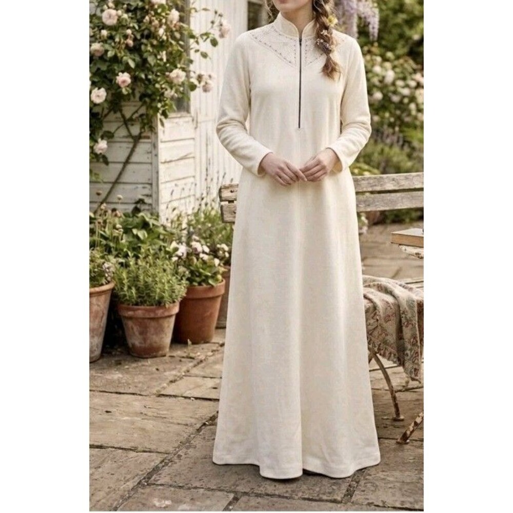 VTG Vanity Fair Velour Robe Size 12 Blush Pink Housecoat Half Zip Pockets Granny